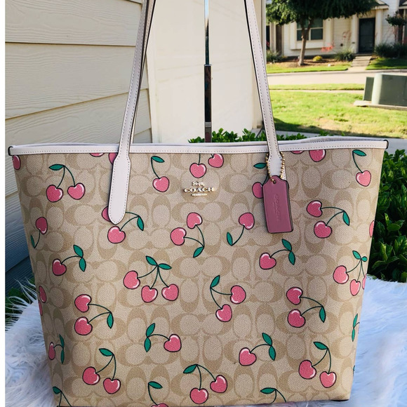Coach Handbags - Last one New 🎀 Coach City Tote In Signature Canvas With Pink Cherry Print